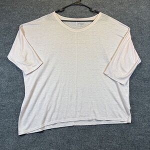 Eileen Fisher Top Women Large Pink 3/4 Sleeves Lightweight 100% Linen Round Neck